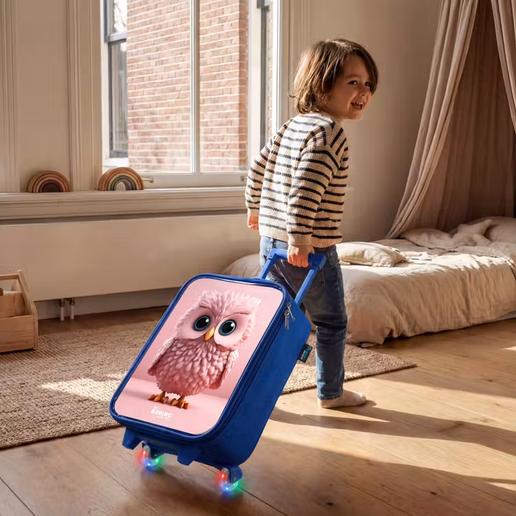 Kinderkoffer Blau - Rosa Eule mit blauen Augen — 2
