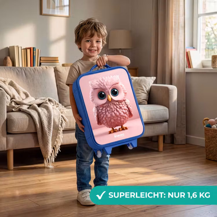 Kinderkoffer Blau - Rosa Eule mit blauen Augen — 3