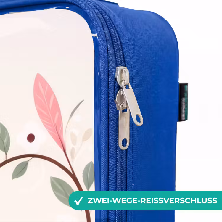 Kinderkoffer Blau - Zwei Eulen auf einem Zweig mit rosa und grünen Blättern — 5