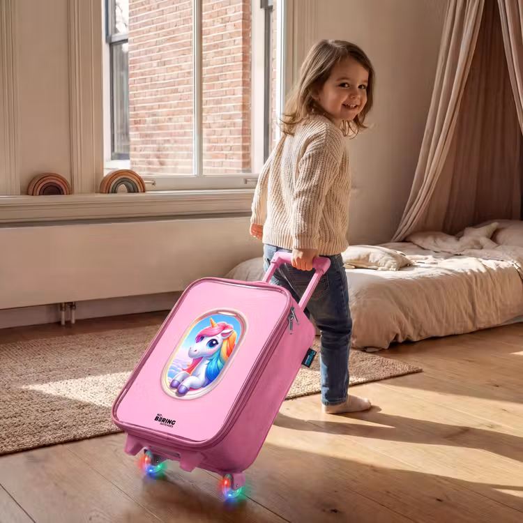 Kinderkoffer Rosa - Buntes Einhorn aus einem Flugzeugfenster — 2