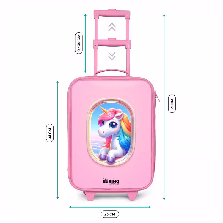 Kinderkoffer Rosa - Buntes Einhorn aus einem Flugzeugfenster — 7