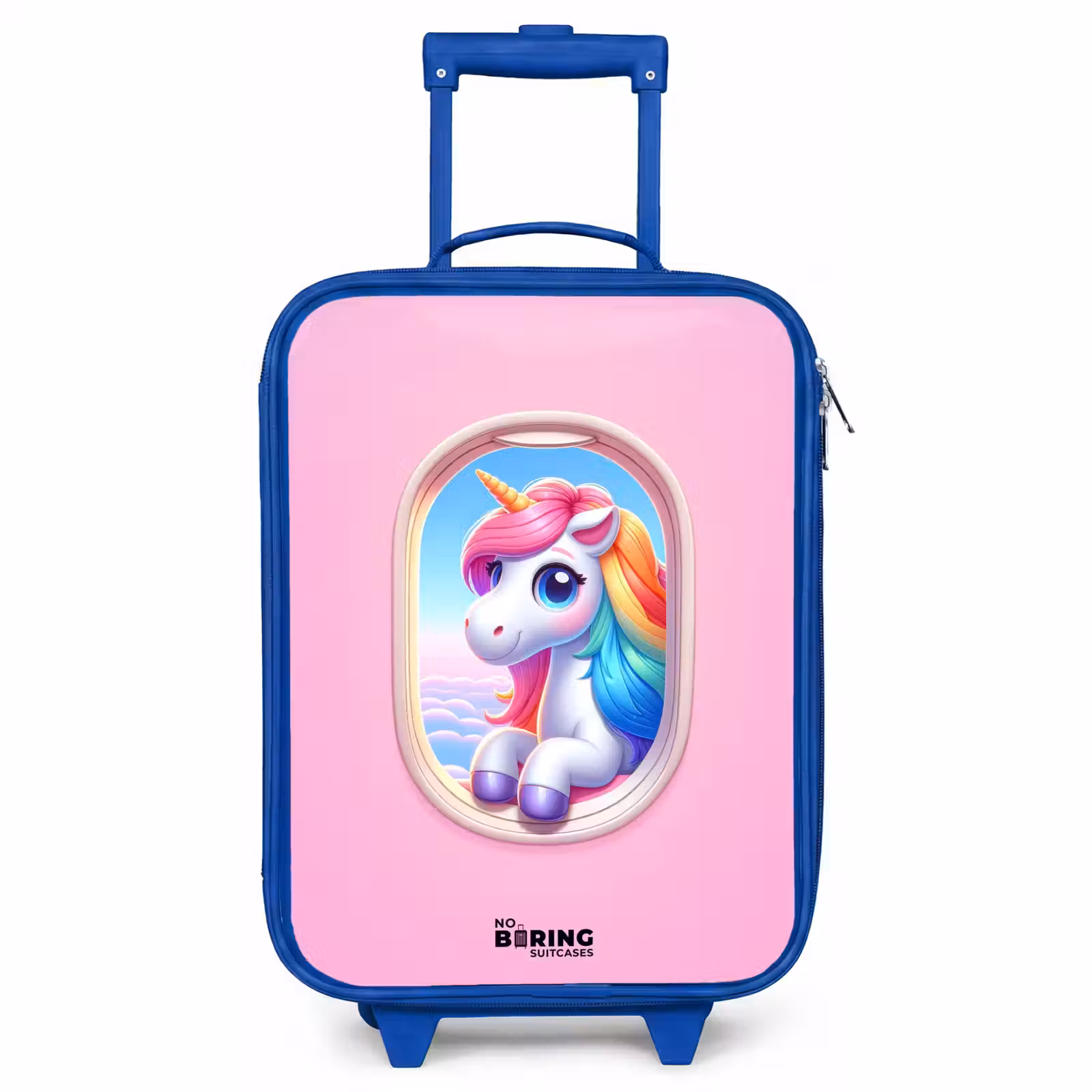 Kinderkoffer Blau - Buntes Einhorn aus einem Flugzeugfenster — 1