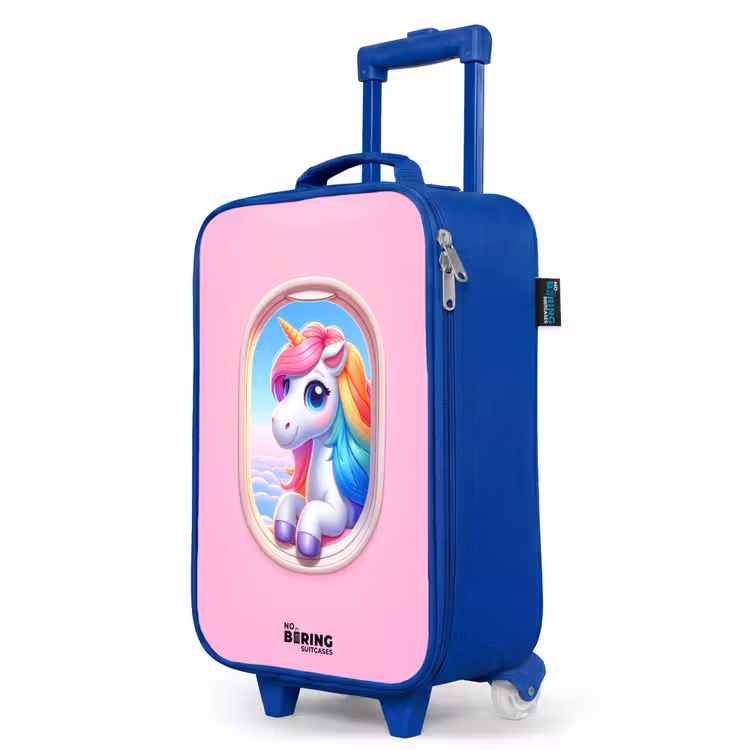 Kinderkoffer Blau - Buntes Einhorn aus einem Flugzeugfenster — 8