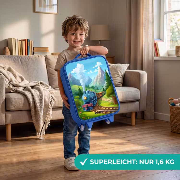 Kinderkoffer Blau - Dampfzug durch Berglandschaft — 3