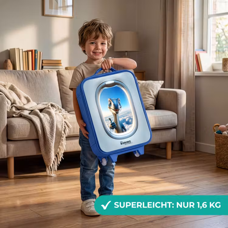 Kinderkoffer Blau - Dino aus einem Flugzeugfenster — 3