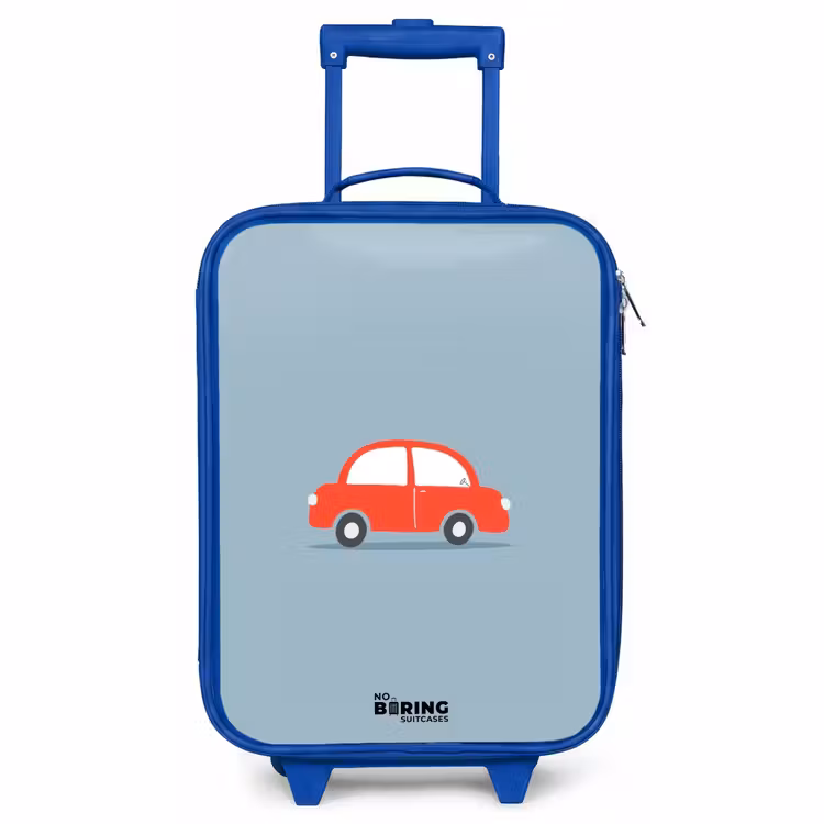 Kinderkoffer Blau - Rotes Auto blauer Hintergrund — 1