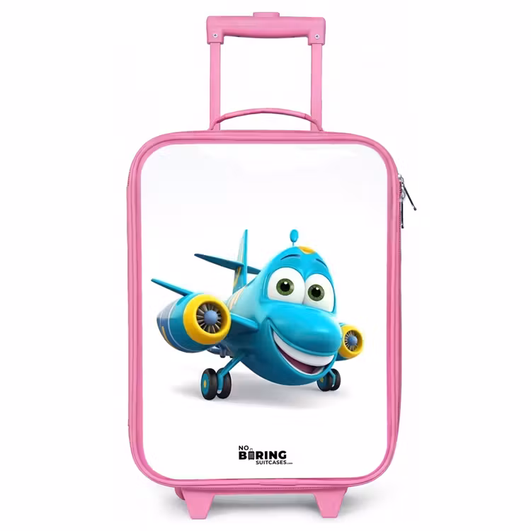 Kinderkoffer Rosa - Blaues Flugzeug mit lächelndem Gesicht — 1