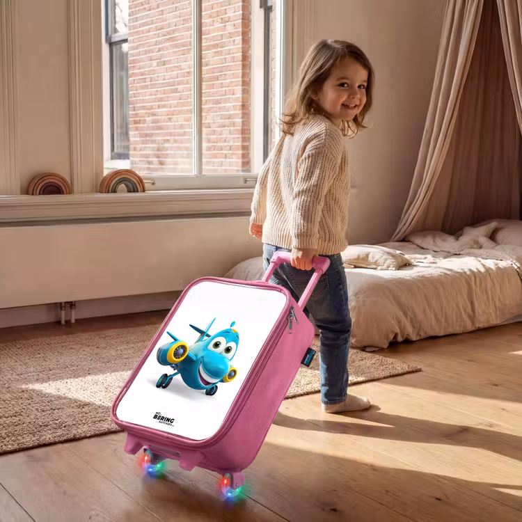 Kinderkoffer Rosa - Blaues Flugzeug mit lächelndem Gesicht — 2