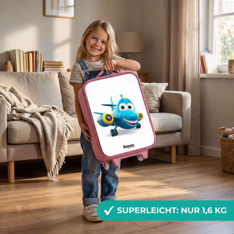 Kinderkoffer Rosa - Blaues Flugzeug mit lächelndem Gesicht — 3