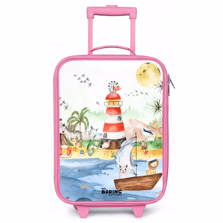 Kinderkoffer Rosa - Leuchtturm mit allen Tieren — 1