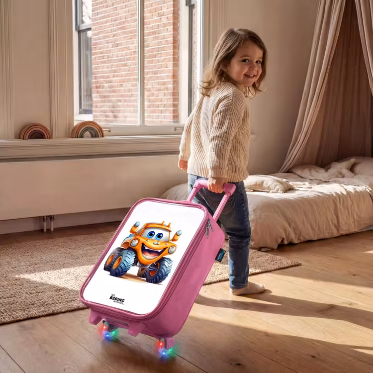 Kinderkoffer Rosa - Orangefarbener Monstertruck lächelnd — 2