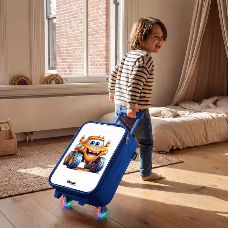 Kinderkoffer Blau - Orangefarbener Monstertruck lächelnd — 2