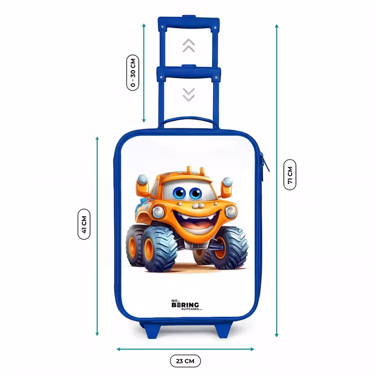 Kinderkoffer Blau - Orangefarbener Monstertruck lächelnd — 7