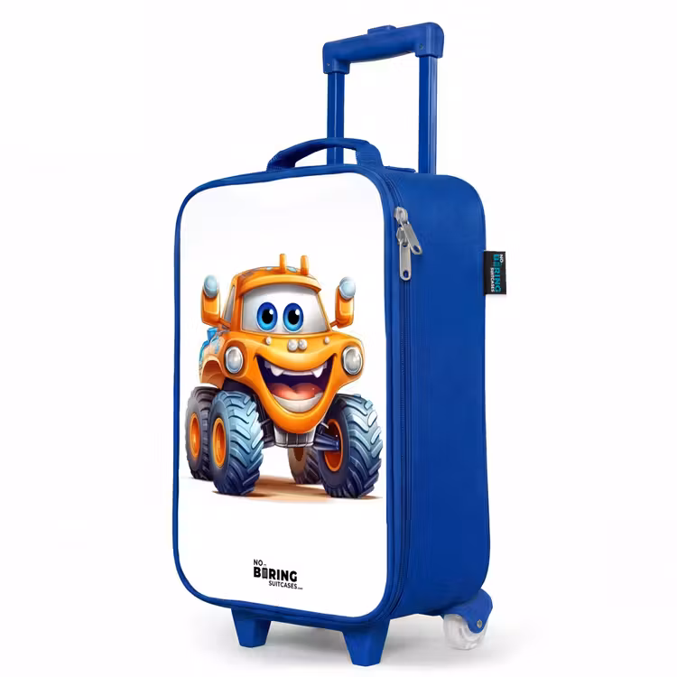 Kinderkoffer Blau - Orangefarbener Monstertruck lächelnd — 8