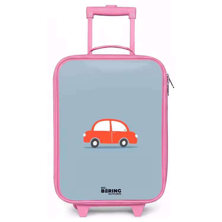 Kinderkoffer Rosa - Rotes Auto blauer Hintergrund — 1