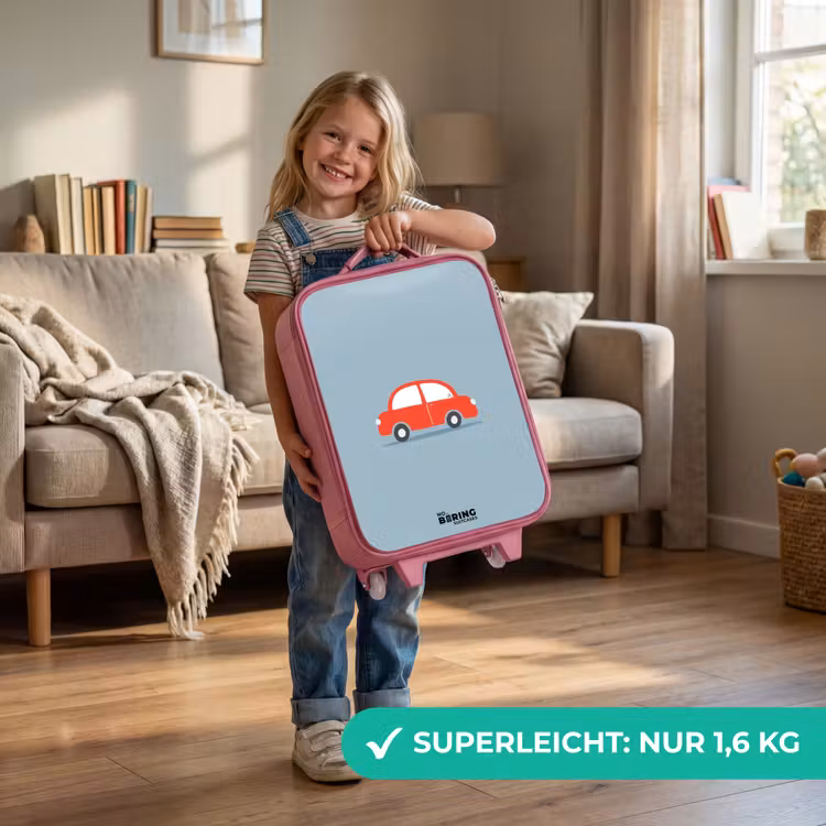 Kinderkoffer Rosa - Rotes Auto blauer Hintergrund — 3