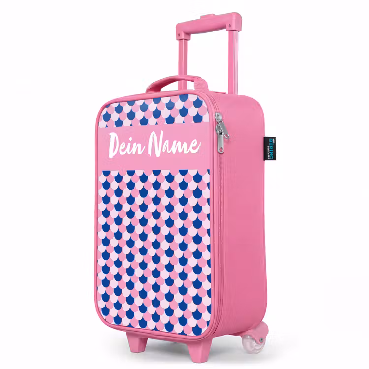 Kinderkoffer Rosa mit Name - Skalen - Muster - Blau - Rosa — 8