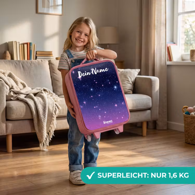 Kinderkoffer Rosa mit Name - Sterne - Galaxie - Blau - Rosa — 3