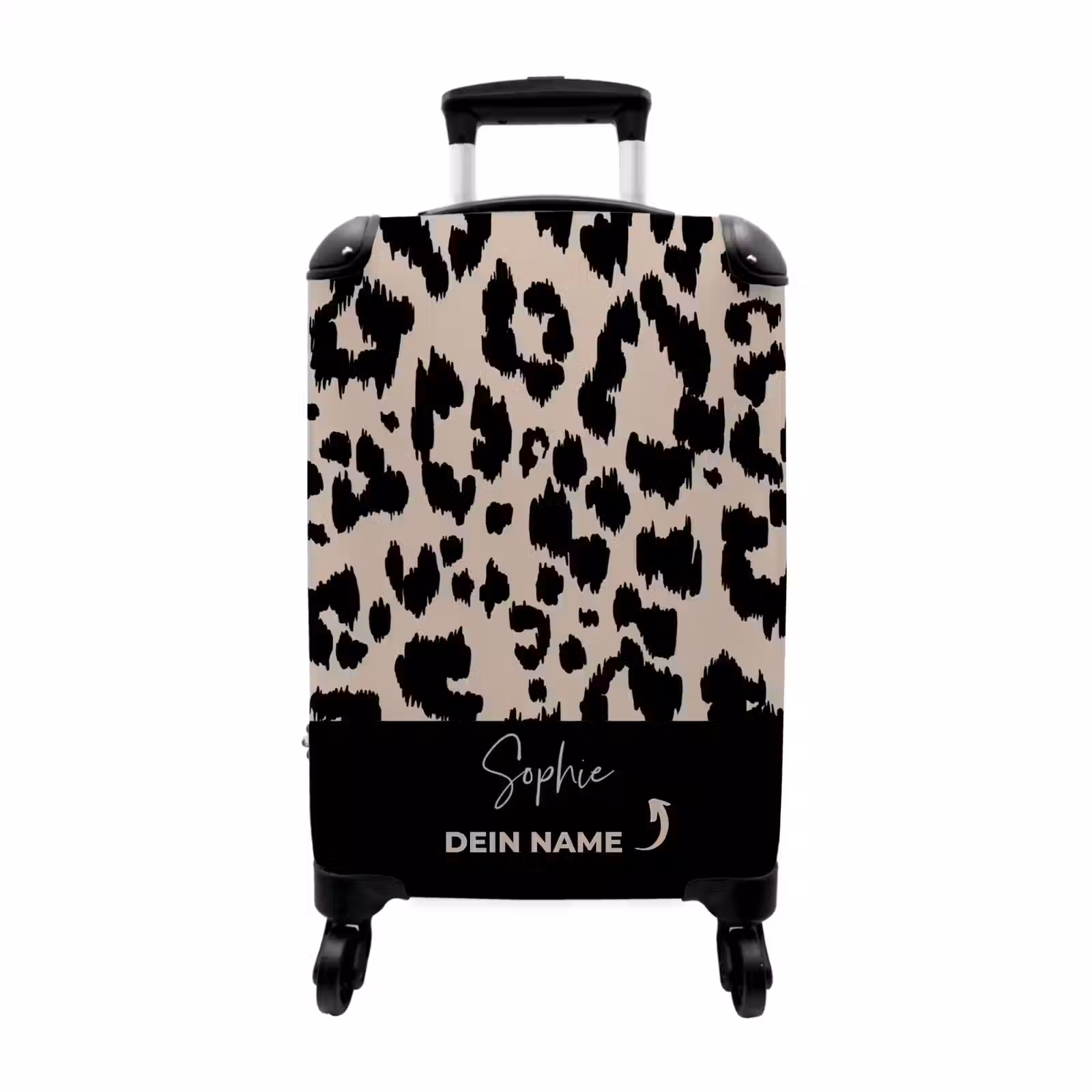 Koffer mit Name - Leopardenmuster in Taupe mit Schwarz — 1