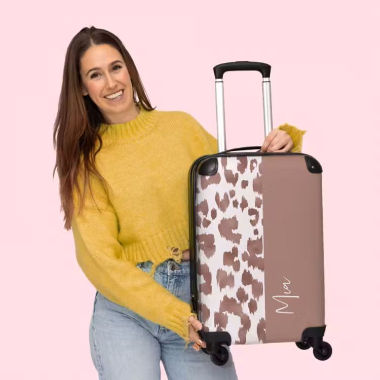 Koffer mit Name - Leopardenmuster Braun/Rot mit Weiß — 4