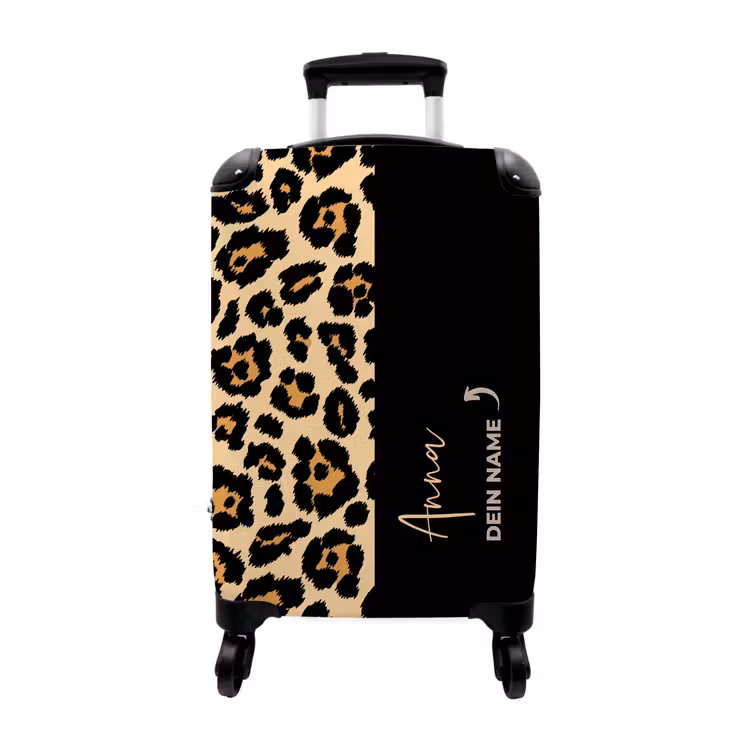 Koffer mit Name - Leopardenmuster in Gelb, Orange/Braun, Schwarz — 1