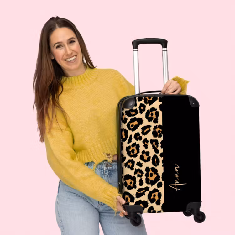 Koffer mit Name - Leopardenmuster in Gelb, Orange/Braun, Schwarz — 4