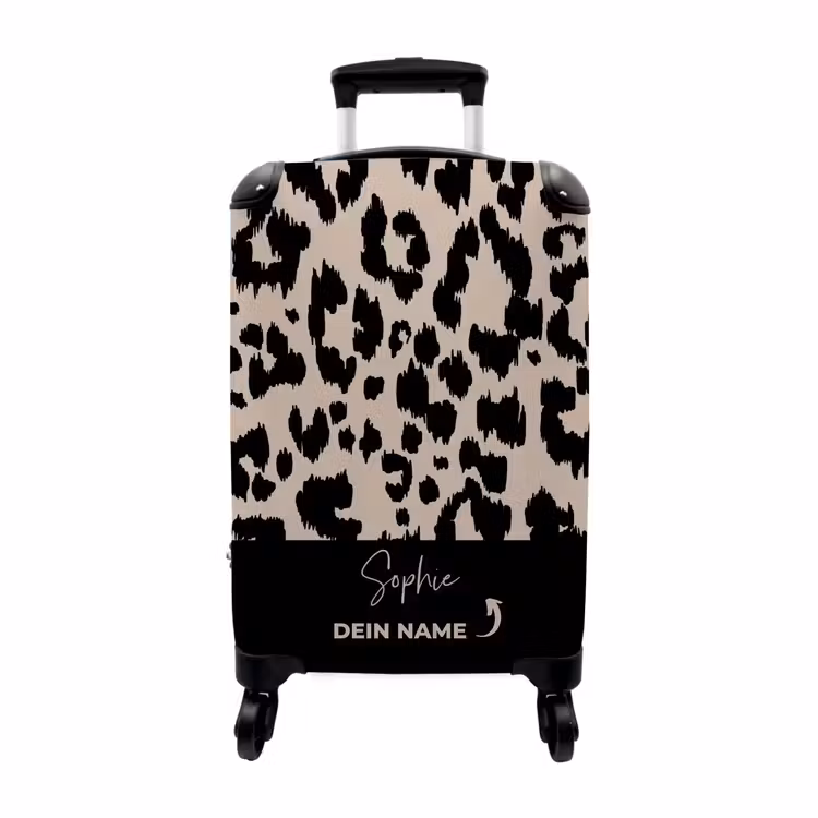 Koffer mit Name - Leopardenmuster in Taupe mit Schwarz — 1