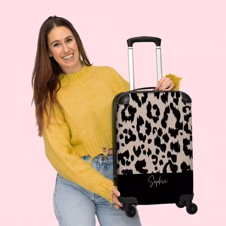 Koffer mit Name - Leopardenmuster in Taupe mit Schwarz — 4