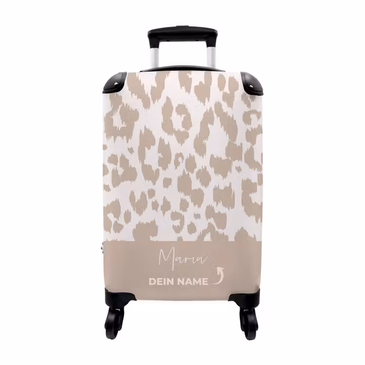 Koffer mit Name - Leopardenmuster in Taupe mit Weiß — 1