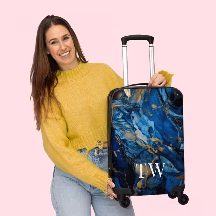 Koffer mit Name - Marmor blau und gold — 2