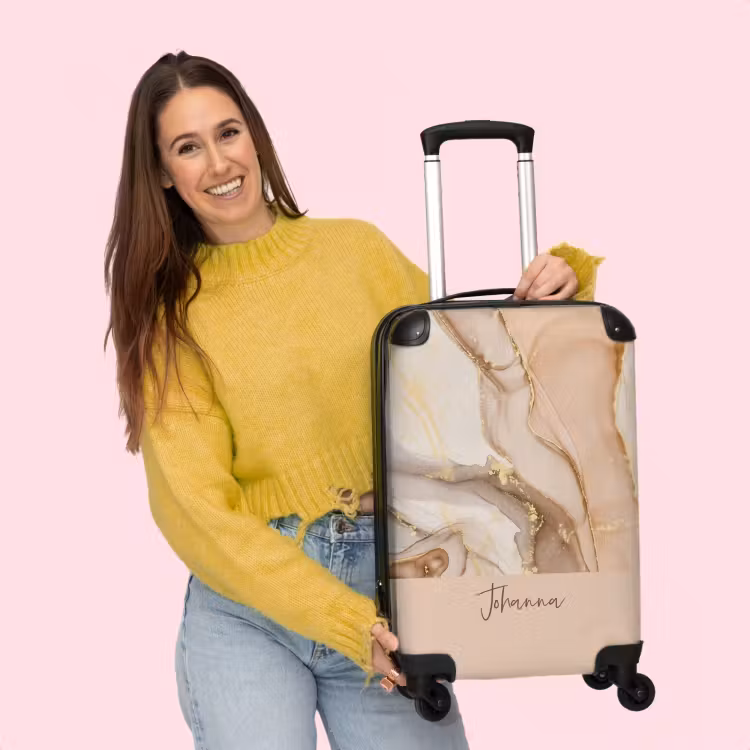 Koffer mit Name - Marmor orange/rosa mit Gold — 2