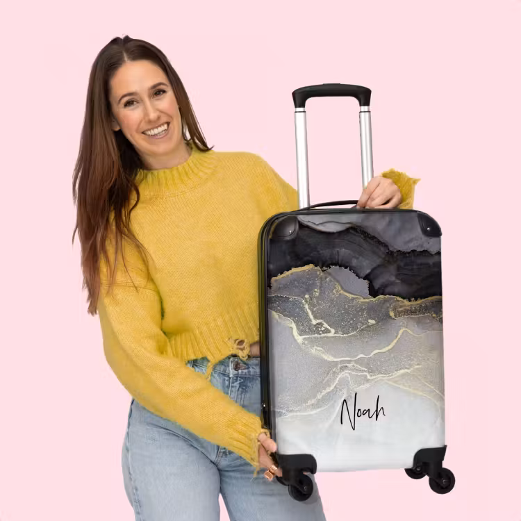 Koffer mit Name - Marble Weiß/Grau/Braun/Schwarz mit Gold — 2