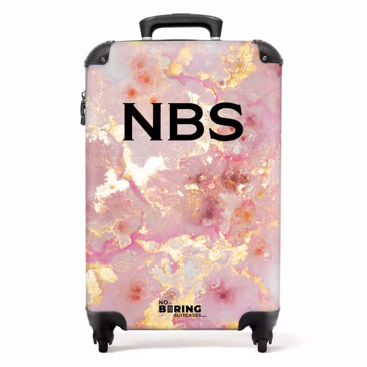 Koffer mit Name - Rosa Marmor mit Gold — 1