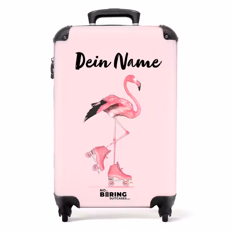 Koffer mit Name - Rosafarbener Rollerflamingo — 1