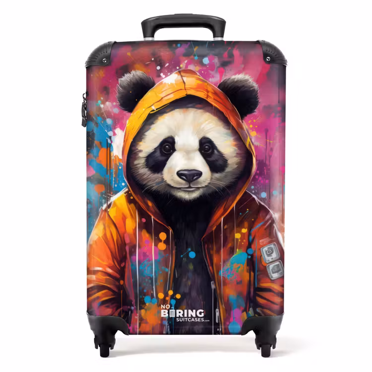 Koffer - Panda mit orangefarbener Jacke und Farbspritzern — 1