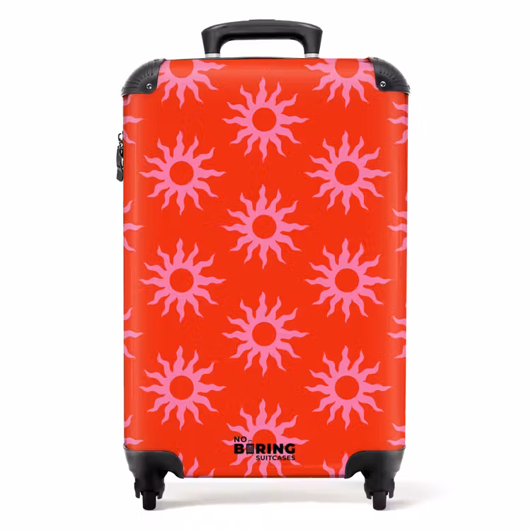 Koffer - Muster - Sunburst-Muster auf leuchtend rotem Hintergrund — 1