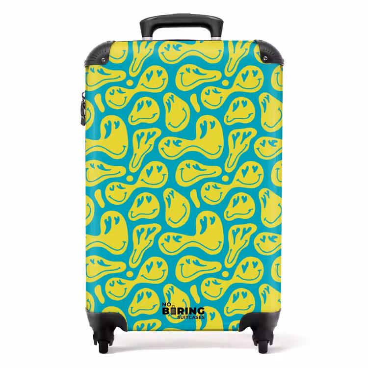 Koffer - Patterns - Muster aus verzerrten Emojis auf blauem Hintergrund — 1