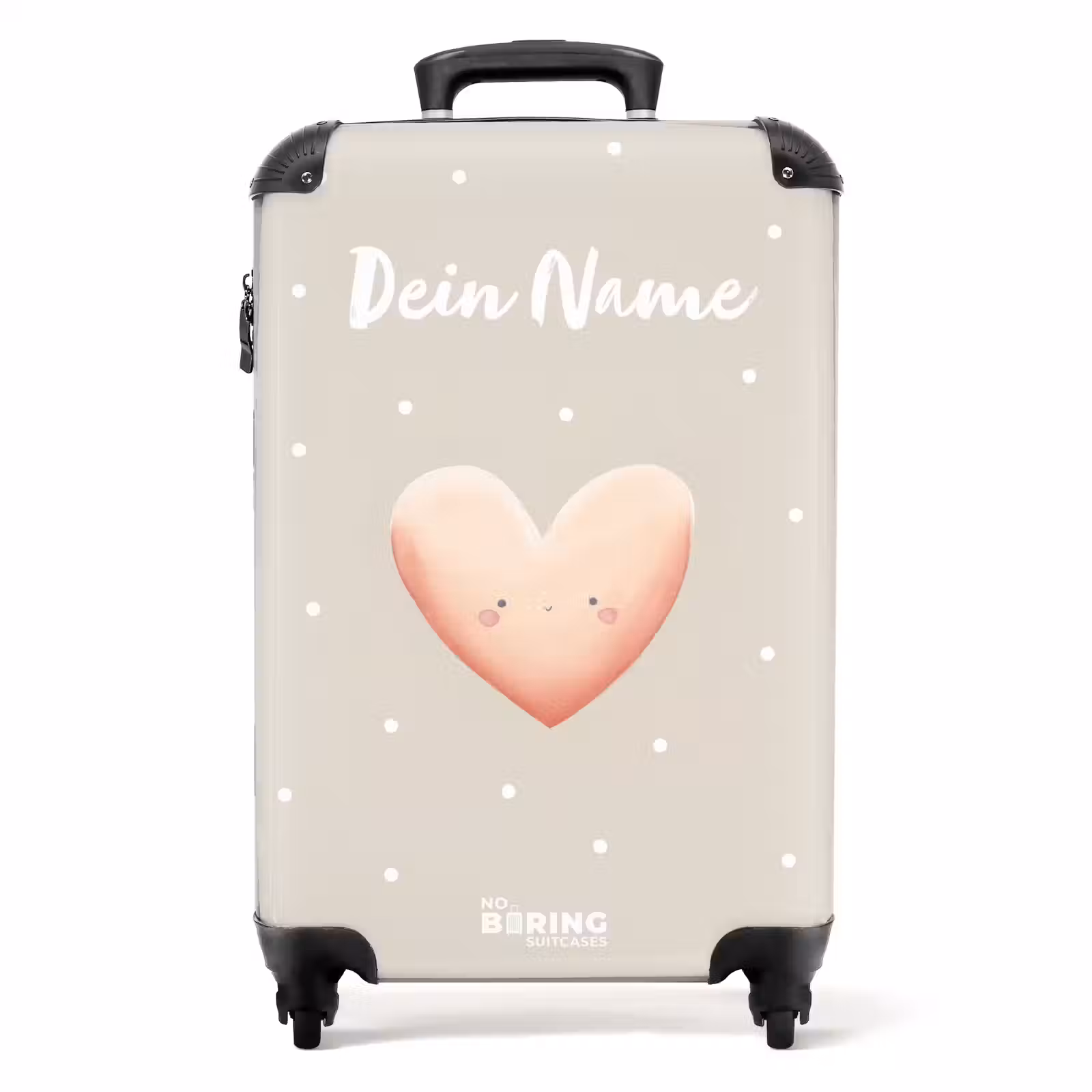 Koffer mit Name - Rosa Herz umgeben von beigen Punkten — 1