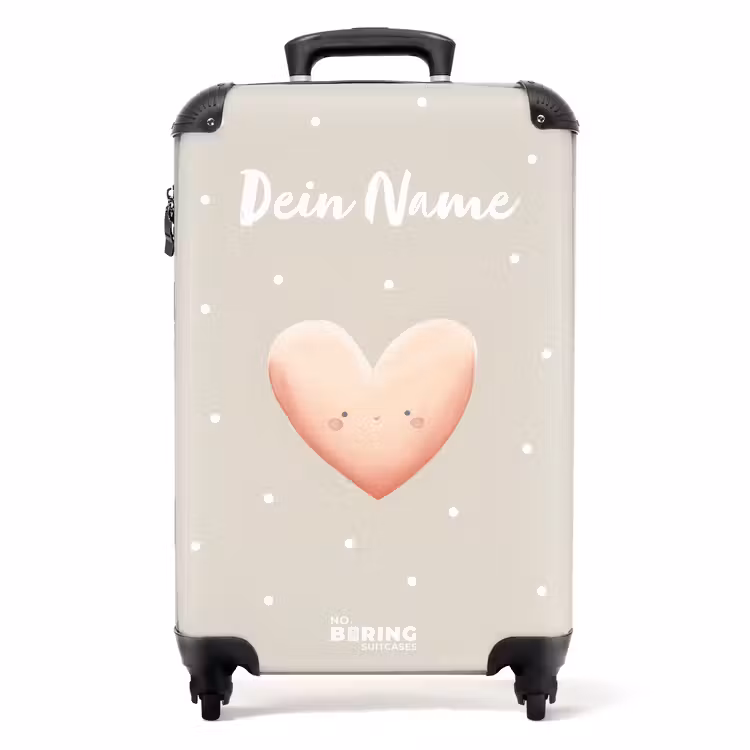 Koffer mit Name - Rosa Herz umgeben von beigen Punkten — 1