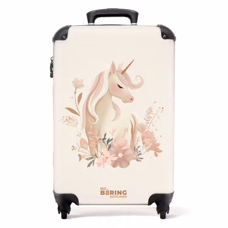 Koffer - Einhorn zwischen Blumen in rosa Pastellfarben — 1