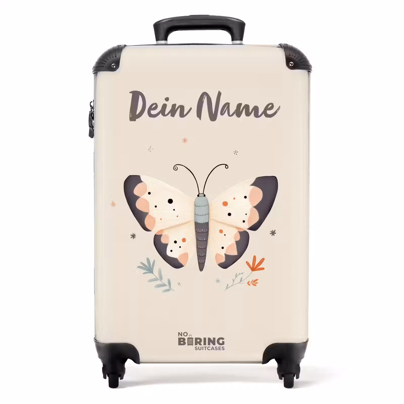 Koffer mit Name - Schmetterling in neutralen Pastellfarben — 1