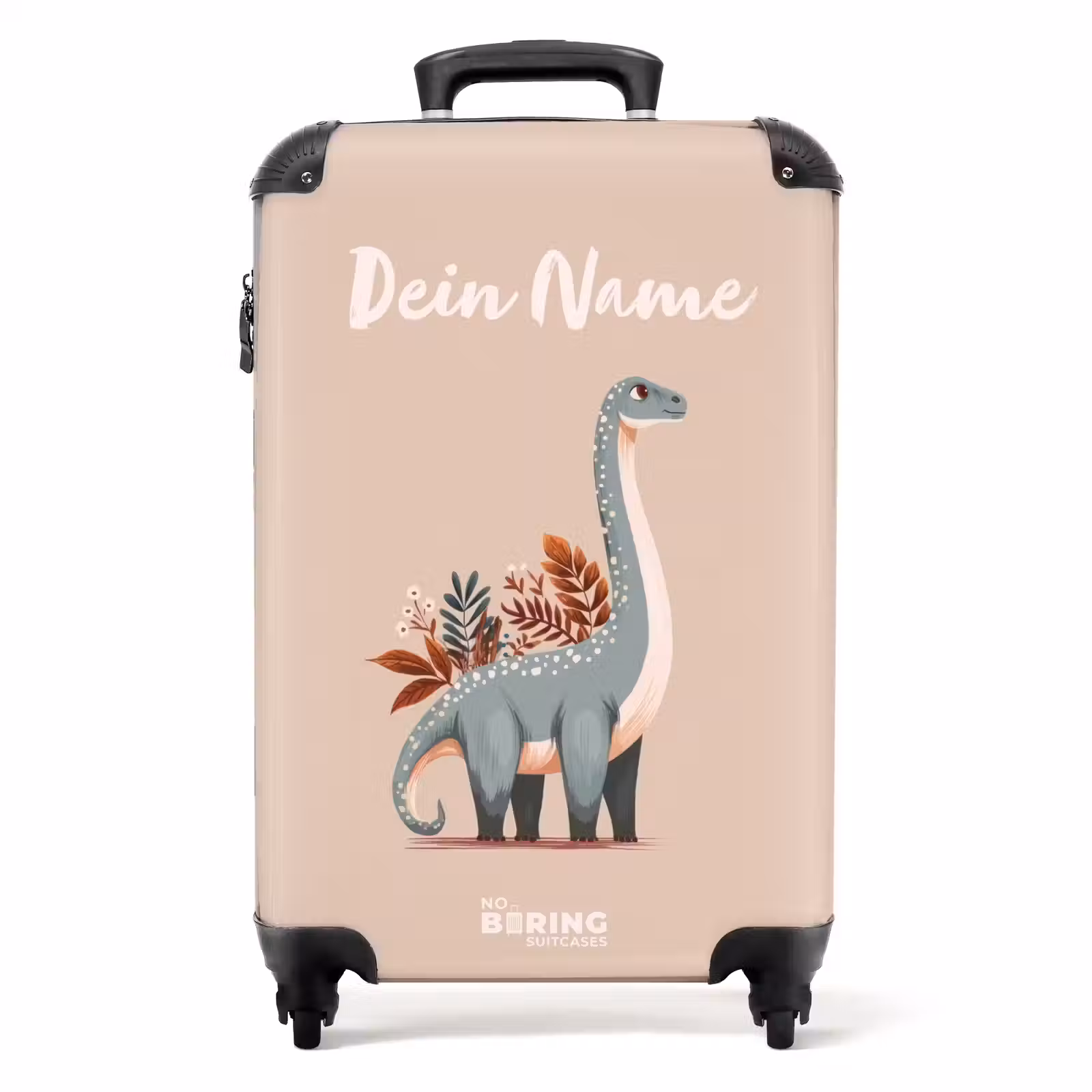 Koffer mit Name - Blauer Dinosaurier auf beigem Hintergrund — 1