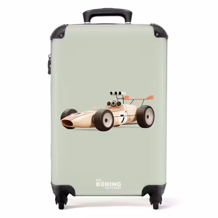Koffer - Beige Retro-Rennwagen auf grünem Hintergrund — 1