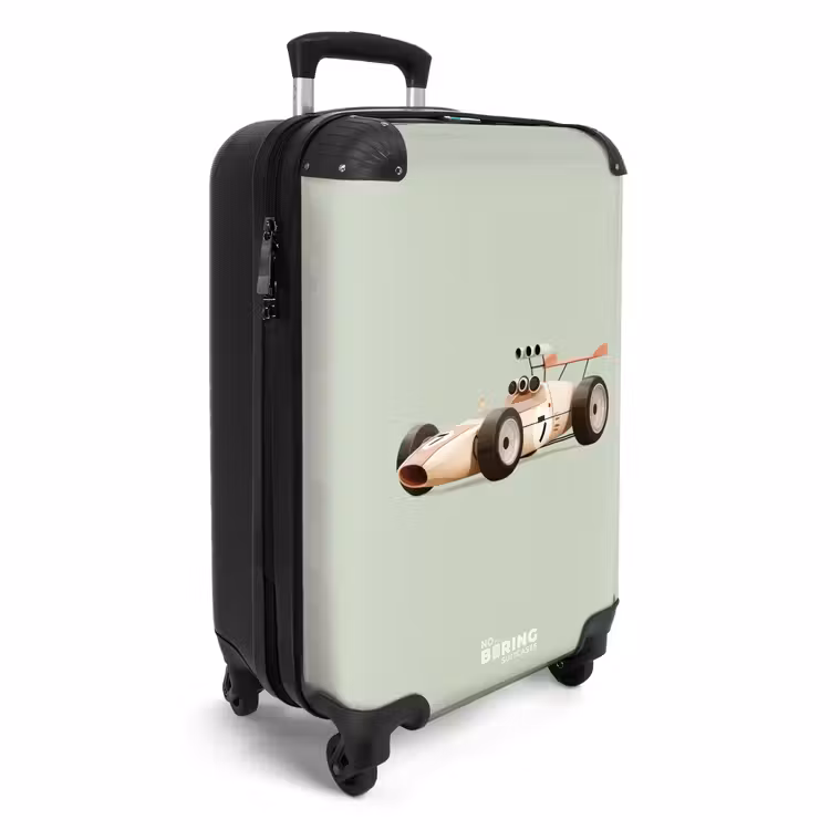 Koffer - Beige Retro-Rennwagen auf grünem Hintergrund — 2