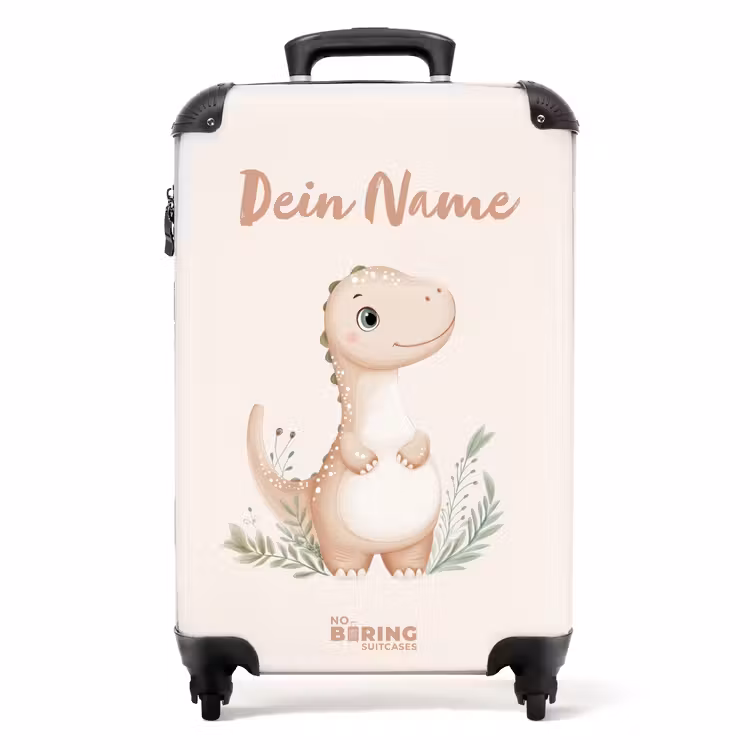 Koffer mit Name - Beigefarbener Dinosaurier mit grünen Blättern — 1