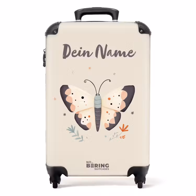 Koffer mit Name - Schmetterling in neutralen Pastellfarben — 1