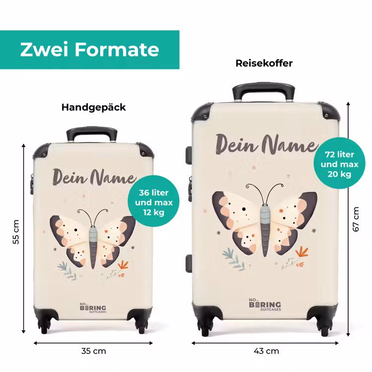 Koffer mit Name - Schmetterling in neutralen Pastellfarben — 7
