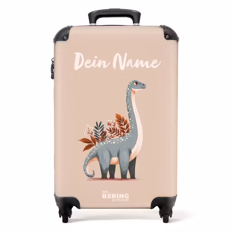 Koffer mit Name - Blauer Dinosaurier auf beigem Hintergrund — 1