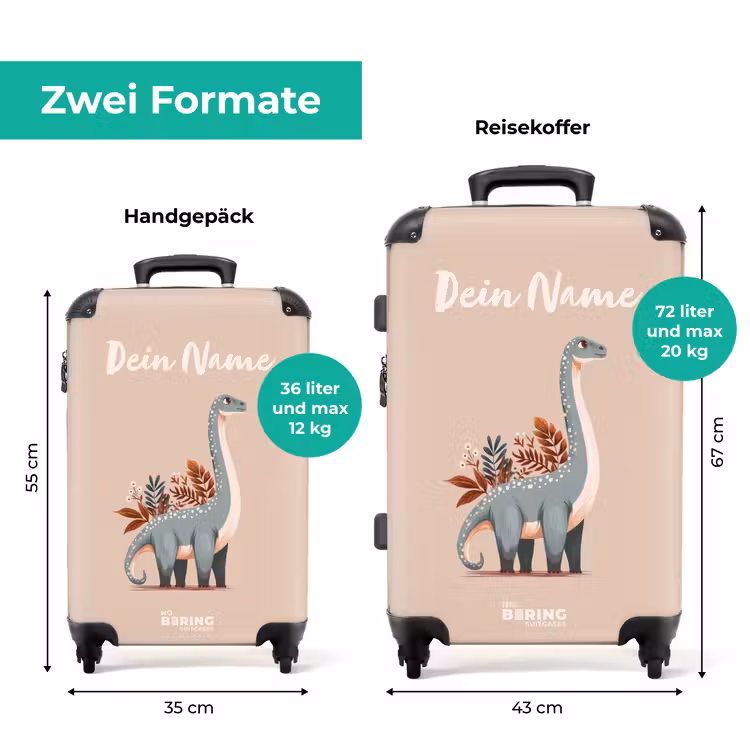 Koffer mit Name - Blauer Dinosaurier auf beigem Hintergrund — 7