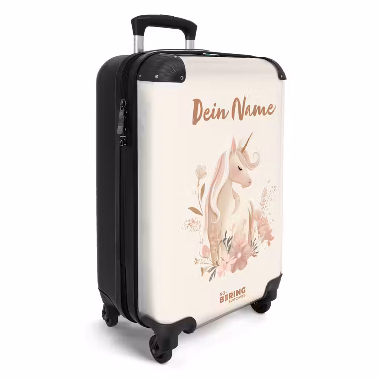 Koffer mit Name - Einhorn zwischen Blumen in rosa Pastellfarben — 5